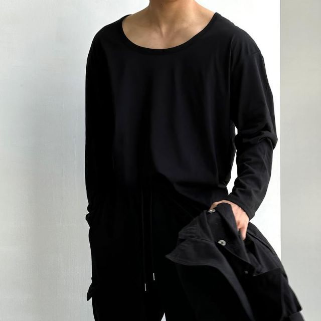 秋冬 コーデ メンズ  服 シンプル ファッション オシャレ 大人 かっこいい 大きいサイズ ストリート 紳士服 黒 長袖 T シャツ 軽 通気性  カジュアル トップス 