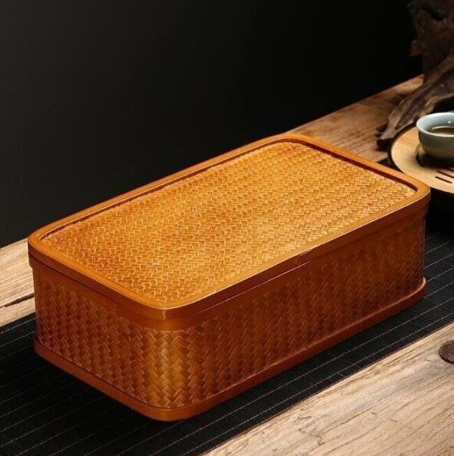 新品・未使用】 茶道具籠/茶道具/竹編細工籠/收納盒/竹細工