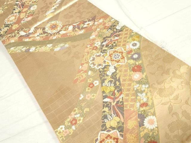 平和屋着物◎六通柄袋帯 唐織 花蝶文 鳳凰 金銀糸 正絹 逸品