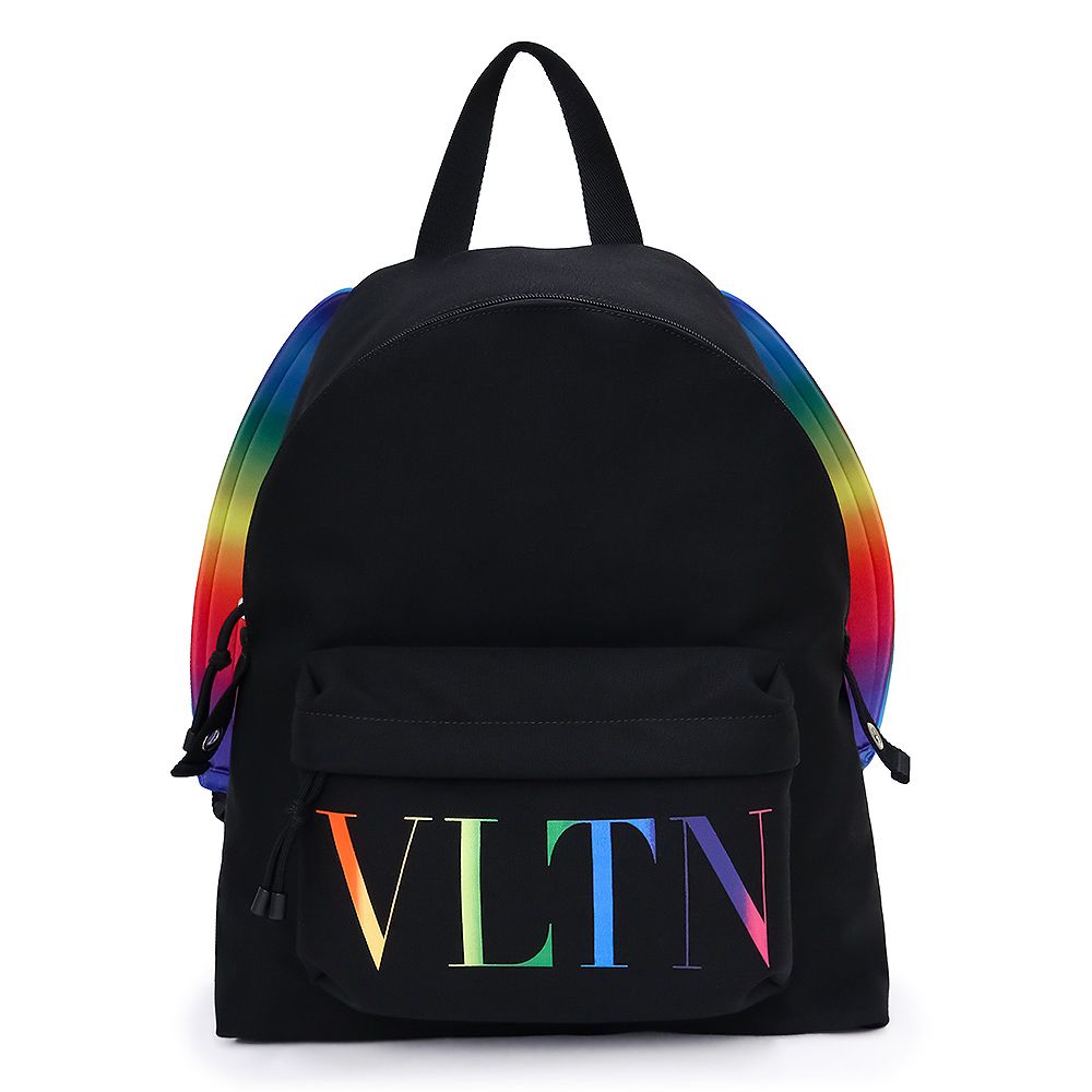 ヴァレンティノ VLTN ロゴ プリント リュック デイパック バックパック ポリアミド ブラック レインボー 黒 虹 シルバー金具  VY2B0993KBP VALENTINO（未使用　展示品）