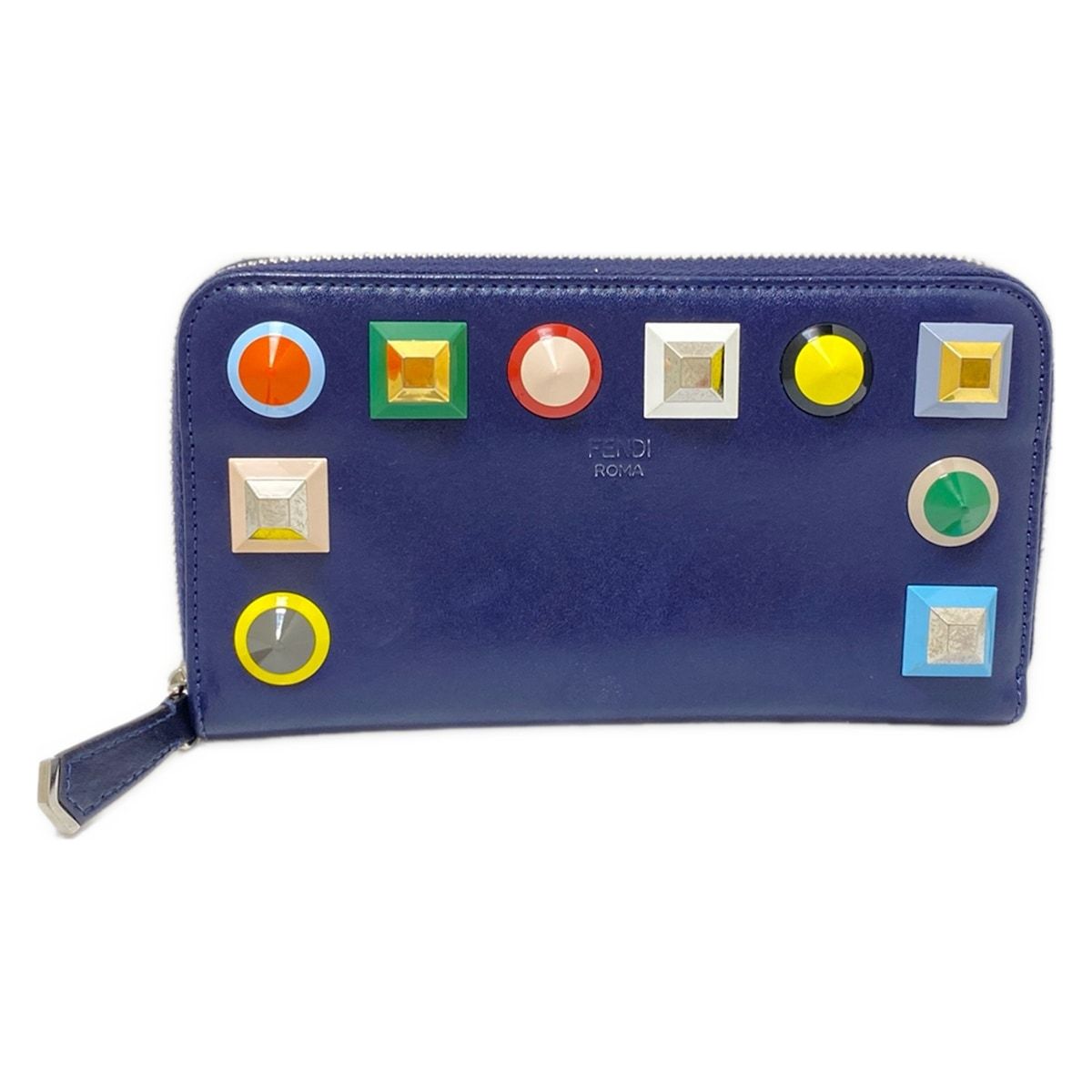 FENDI フェンディ 長財布 ジップ アラウンド ウォレット 8M0299 ダークネイビー×イエロー×マルチ ラウンドファスナー レザー