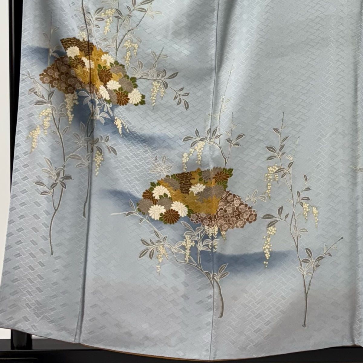 訪問着 身丈158.5cm 裄丈67cm M 袷 菊 葉と実 金彩 ぼかし 青