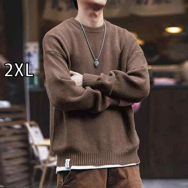 2XL 秋冬 コーデ メンズ 服 シンプル ファッション オシャレ 大人 かっこいい 大きいサイズ ストリート 紳士服 ハイエンド 柄 ウォッシュ セーター ラウンドネック 長袖