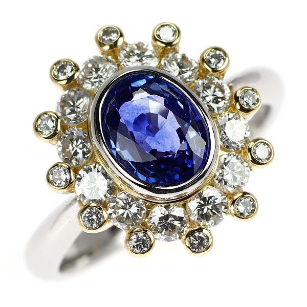 イブサンローラン K18YG/Pt900 サファイア ダイヤモンド リング 1.59ct  