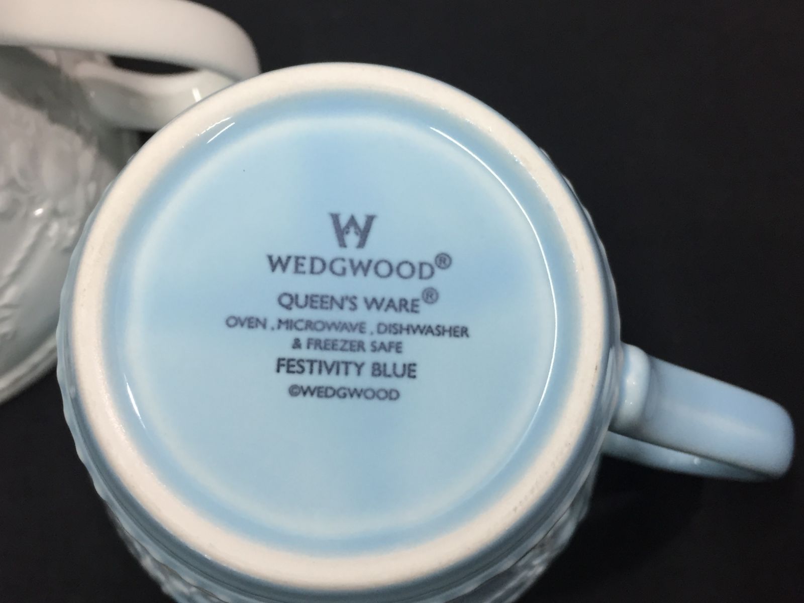 ウェッジウッド　WEDGWOOD　マグカップ　2客　フェスティビティ　ブルー　ホワイト　現状品　MO9-005