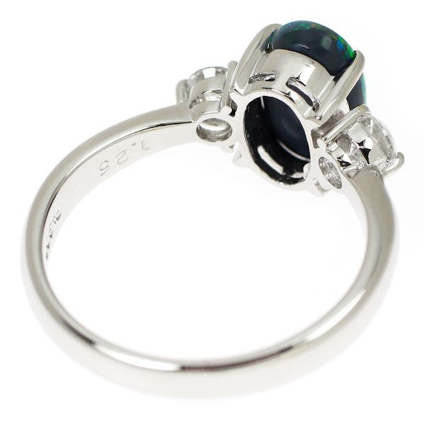 Pt900 ブラックオパール ダイヤモンド リング 1.25ct D0.31ct
