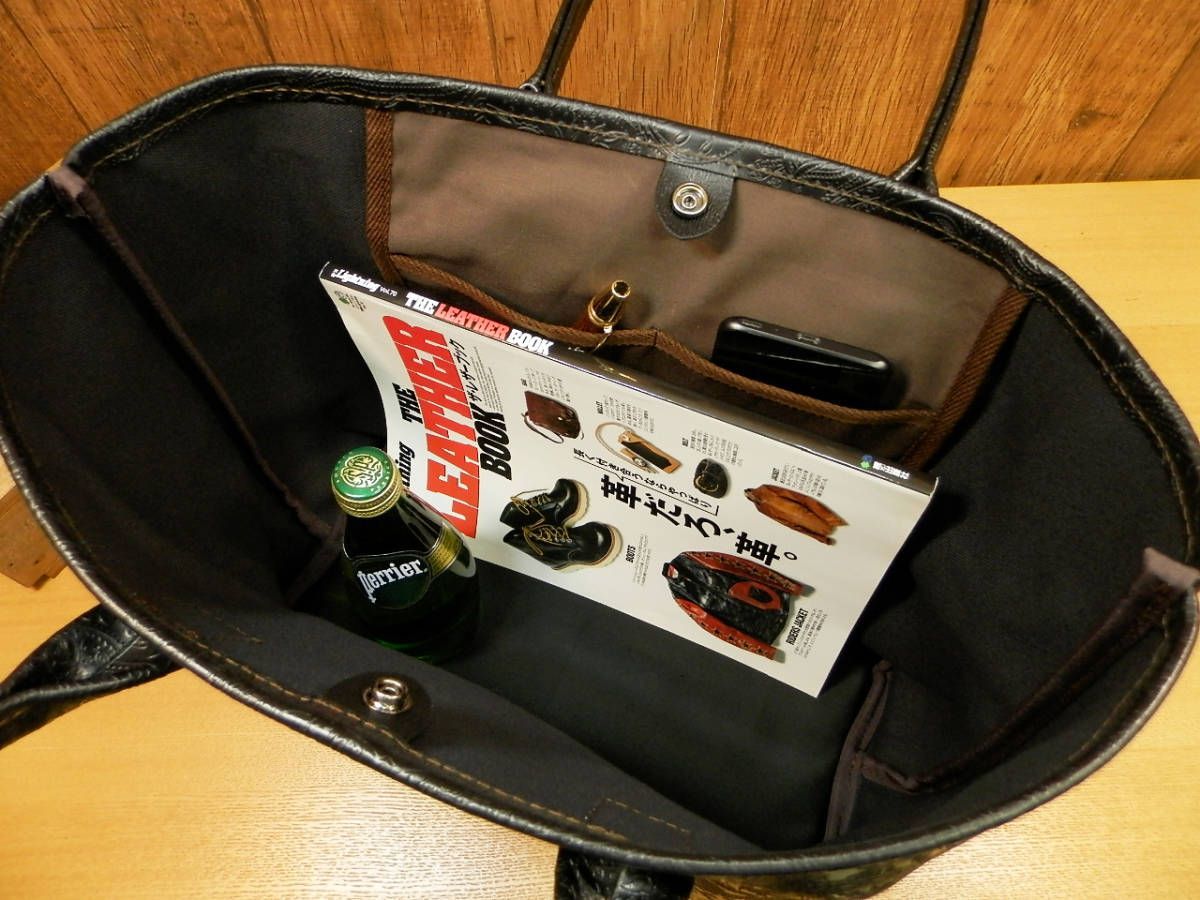 ☆工房直売☆黒ペイズリー柄レザーの大型トートバッグ日本製