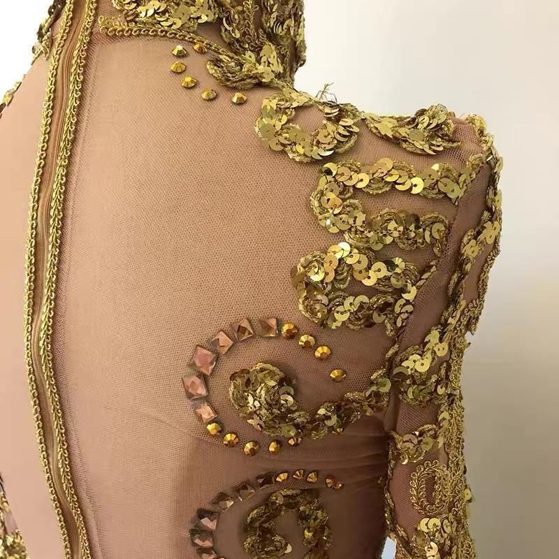 新品未使用 社交ダンスドレス ベリーダンス衣装 ゴールド ラメ