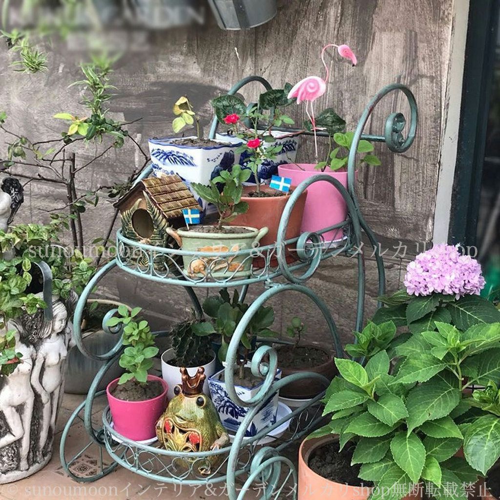 ヴィンテージ調 金属 プランタースタンド 可動式 ホワイト グリーン 白 緑 エレガント レトロ調 ガーデニング 雑貨 ガーデン雑貨 ガーデンインテリア ガーデン インテリア 庭の装飾 お洒落 おしゃれ 8-14