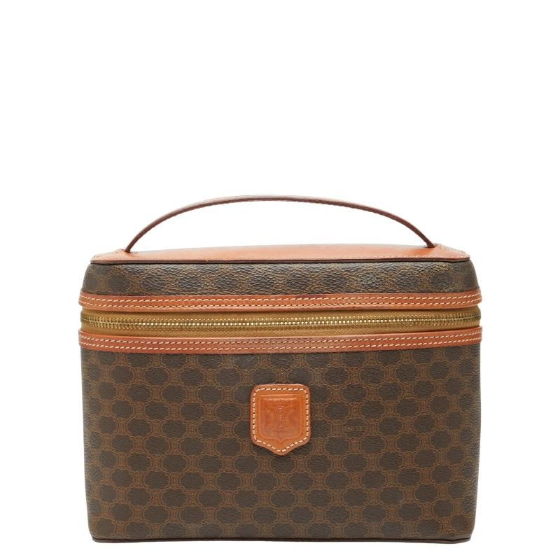 セリーヌ マカダム バニティバッグ ハンドバッグ ブラウン PVC レザー レディース CELINE 1-0237444