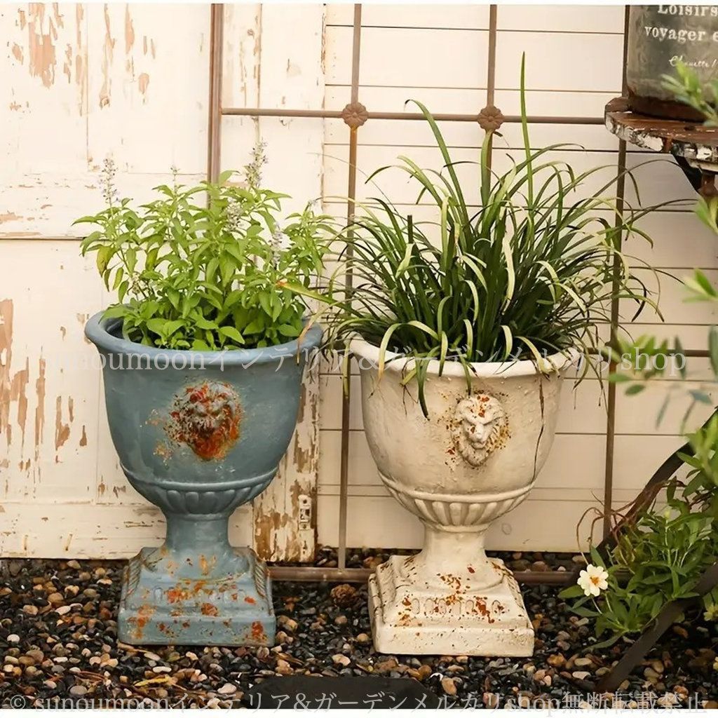 プランター ヴィンテージ調 ライオン アニマル フラワーポット 鉢植え 植木鉢 シャビー加工 シャビーシック ホワイト 白 ブルー 青 ガーデニング 雑貨 ガーデン雑貨 ガーデンインテリア ガーデン インテリア 庭の装飾 お洒落 おしゃれ 4-7