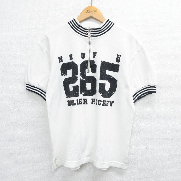 M/古着 半袖 ハーフジップ トップス メンズ 80s 265 ローラーホッケー コットン 白 ホワイト 23apr18 中古