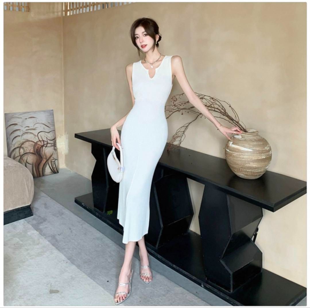 着痩せノースリーブロングドレス