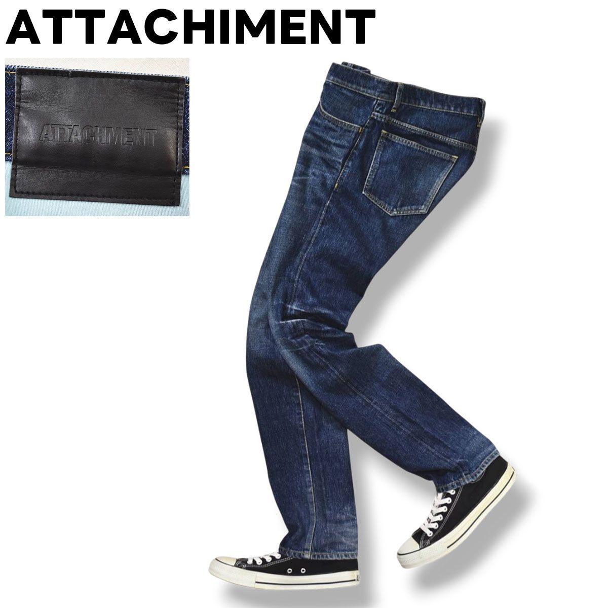 アタッチメント ATTACHMENT 13．5oz クランチ デニム パンツ スリム ストレート ジーンズ ジーパン Gパン ボタンフライ 5ポケット アタリ ヒゲ ハチノス S インディゴ アメカジ メンズ