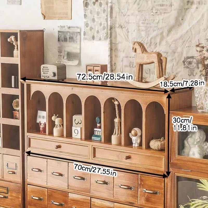収納キャビネット 見える収納 オープンシェルフ ヴィンテージスタイル 引き出し付き 木製 スタイリッシュ 室内装飾 ディスプレイス