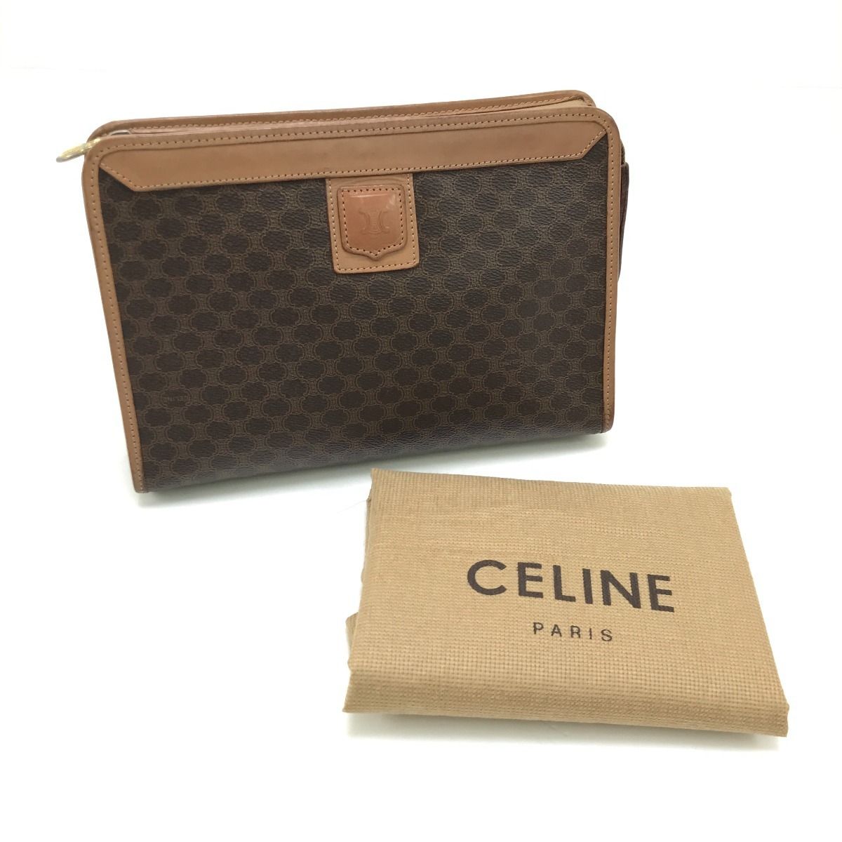 $$ CELINE セリーヌ クラッチバッグ マカダム柄 ブラウン