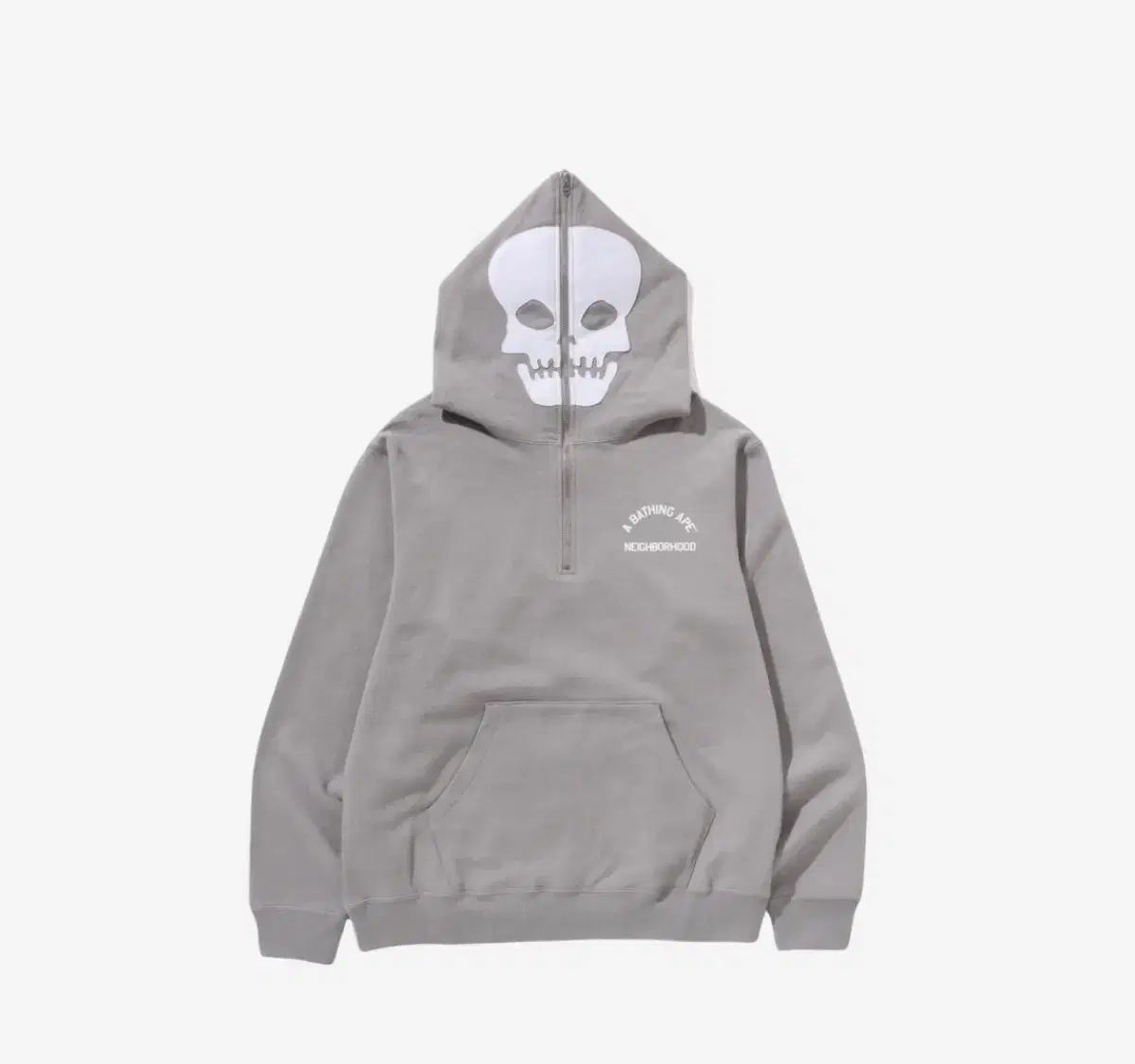 A BATHING APE アベイシングエイプ X NEIGHBORHOOD ネイバーフッド トゥ フェイス ハーフ ジップアップ プルオーバー フーディー パーカー グレー XXL
