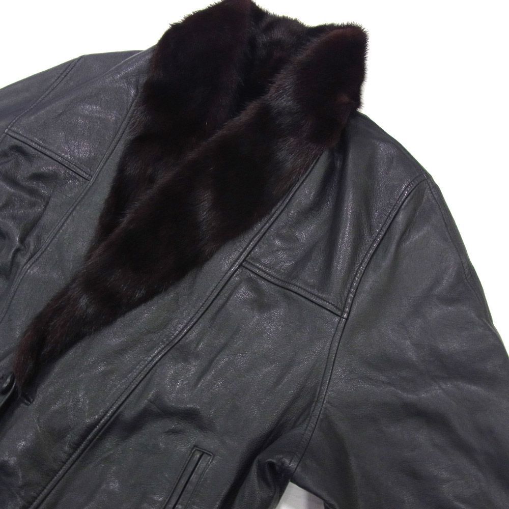 ●ダークミンク毛皮 ファーコート ジャケット レザージャケット リバーシブル ミンクファー 毛皮 牛革 メンズ Lサイズ ブラック