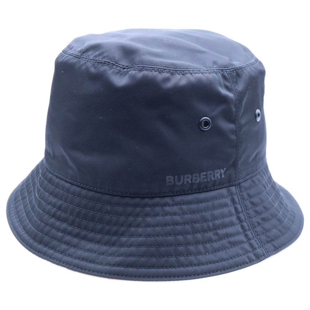 BURBERRY バーバリー ノバチェック総柄 ロゴプリント リバーシブル ナイロン バケットハット 帽子 ブラック|ベージュ 8064349
