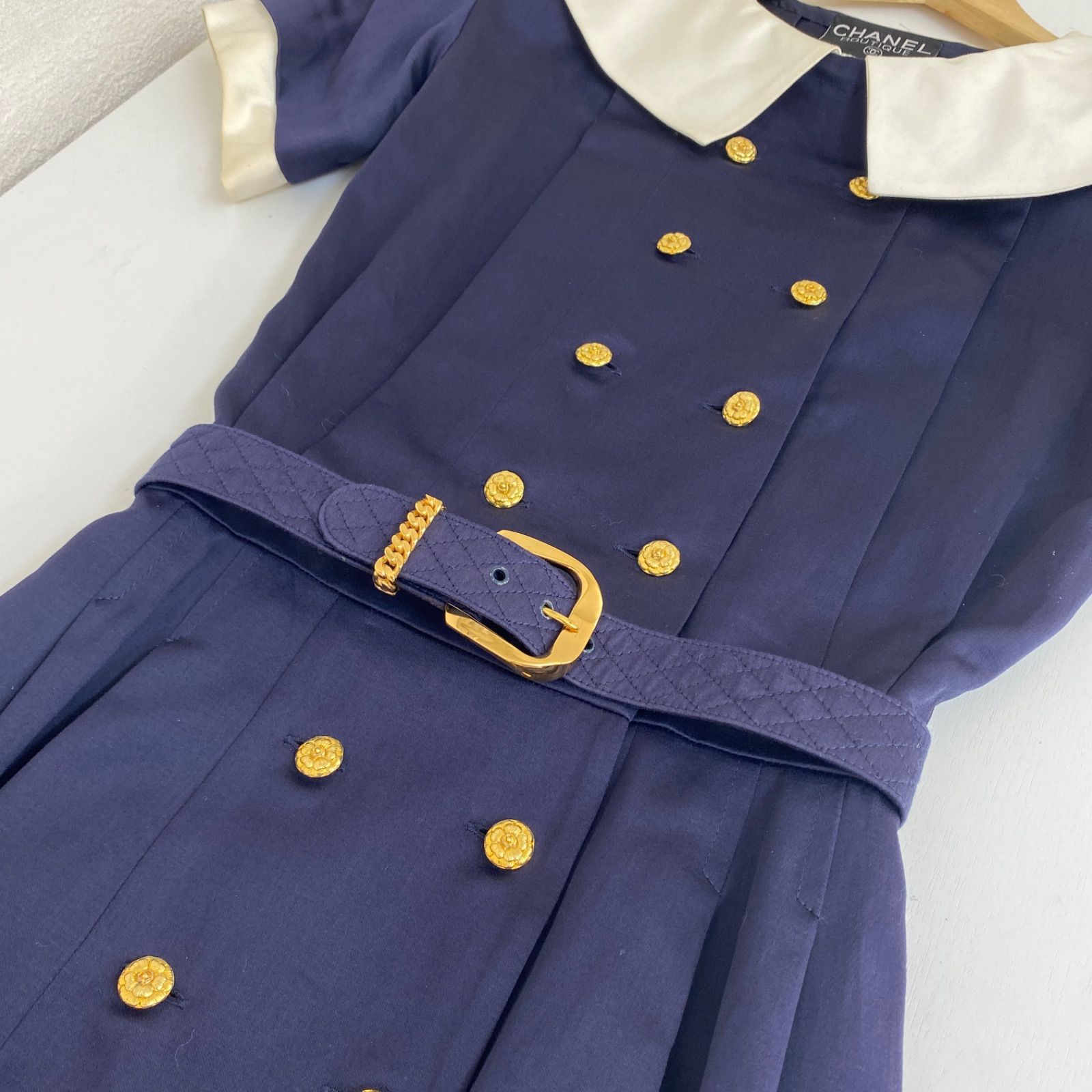 CHANEL シャネル 80年代 コットンセーラードレス ワンピース ネイビー