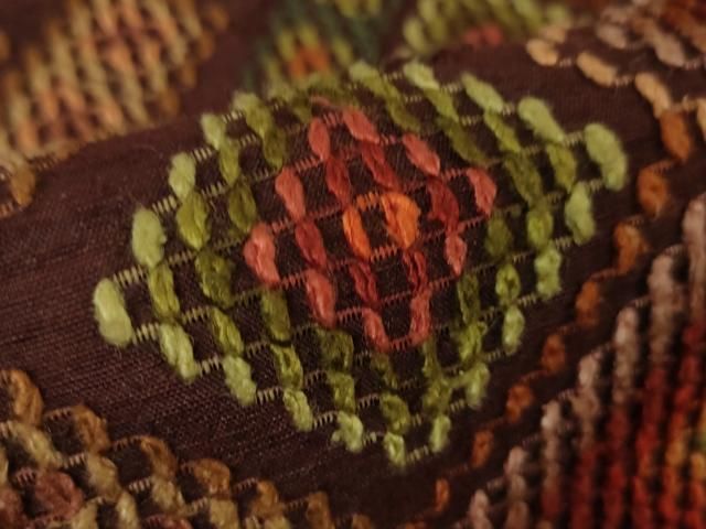 平和屋本店□極上 本場琉球 読谷山花織 紬地 九寸名古屋帯 濃葡萄茶色  