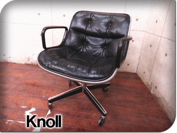 knoll ポロックチェア 4本脚 キャスター 印象づける レザー 本革