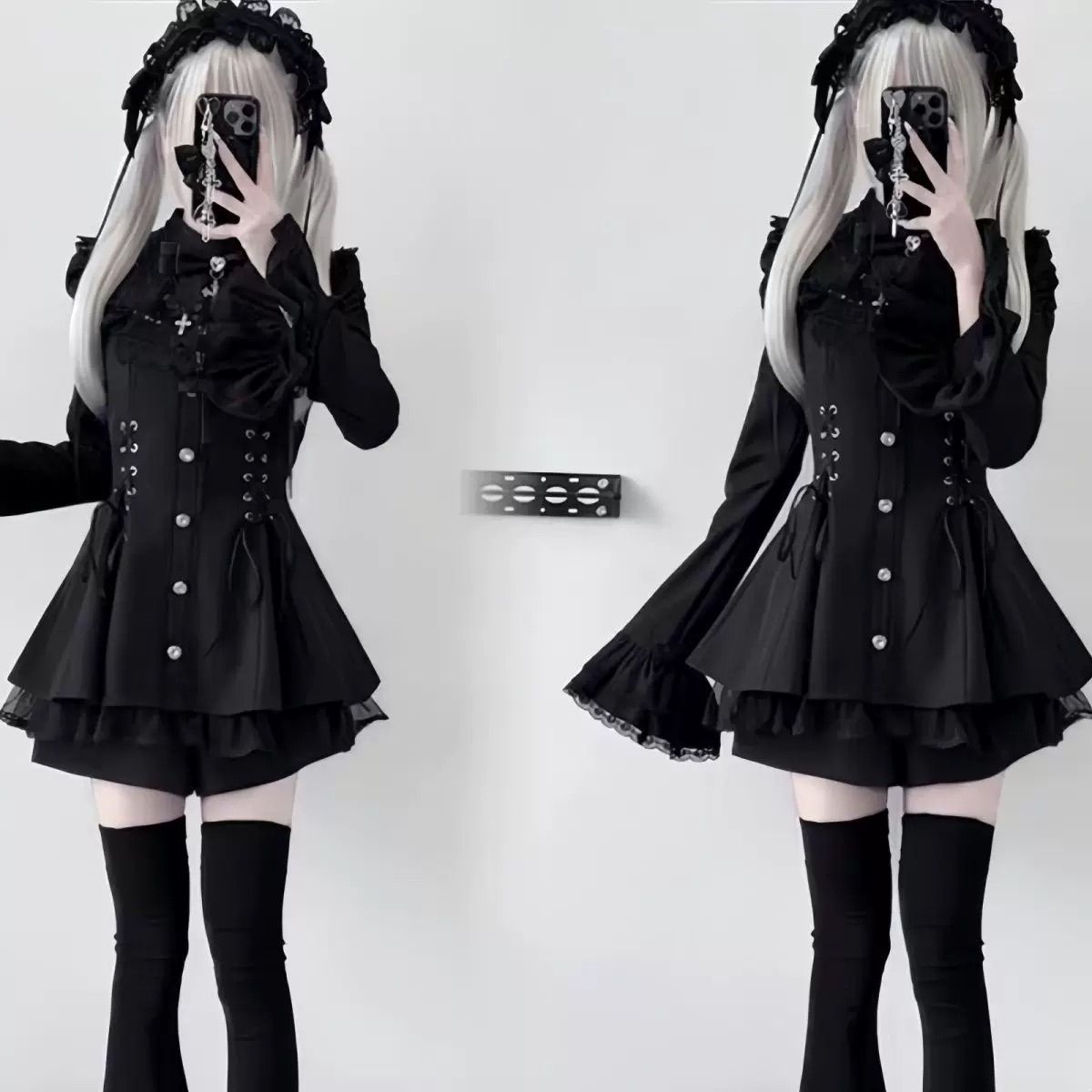 美品 ゴスロリ 長袖ワンピース 黒 ロリータ 病みかわいい 地雷系 美品 ゴスロリ 長袖ワンピース 黒 ロリータ 病みかわいい 地雷系