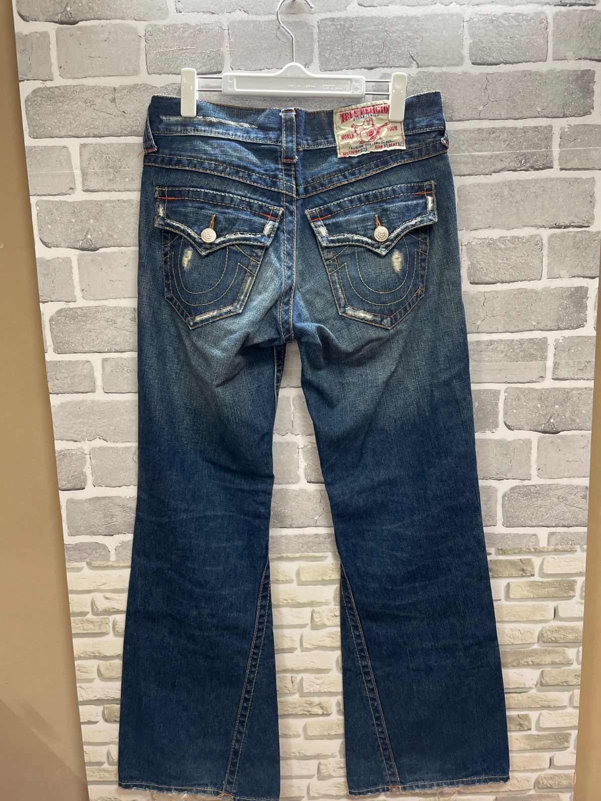 G2-91】◇ TRUE RELIGION 30サイズ ダメージ加工デニムパンツ 青色
