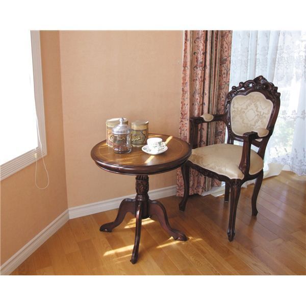 アンティーク調ラウンドテーブル|サイドテーブル 直径60cm ブラウン 木製|マホガニー コモ 丸型 完成品