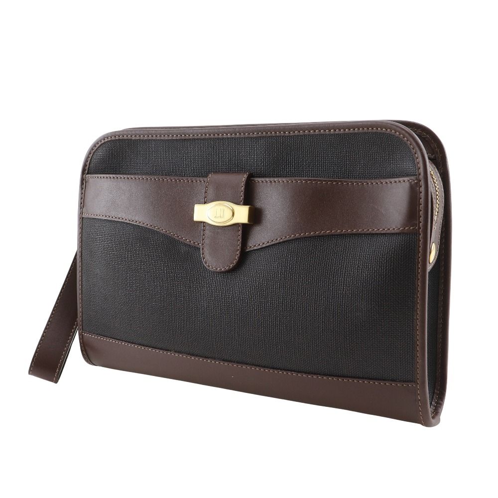 Dunhill ダンヒル PVC×レザー 黒|茶 メンズ セカンドバッグ