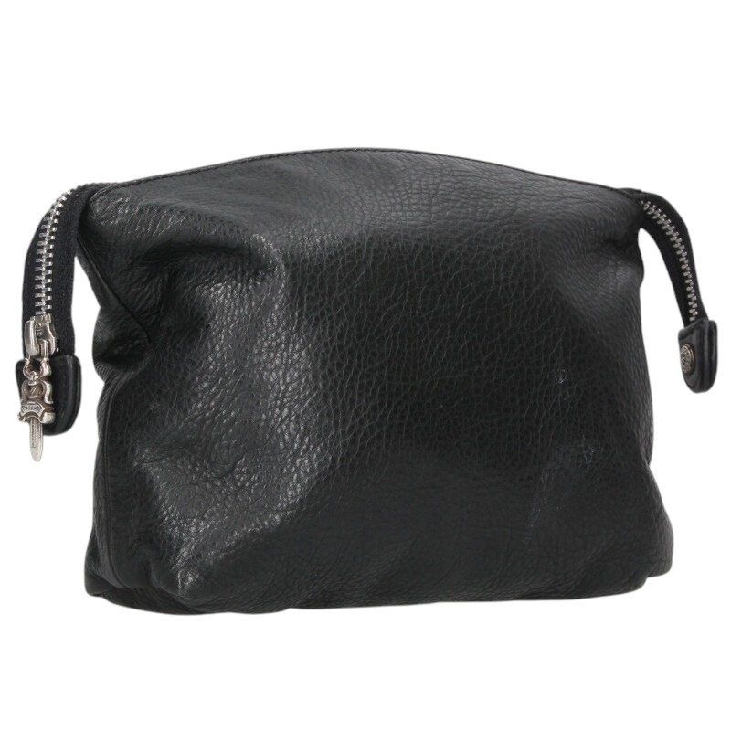 クロムハーツ　ブラックレザー フラットポーチ CHROME HEARTS クロムハーツ フラットポーチ クラッチバッグ 黒