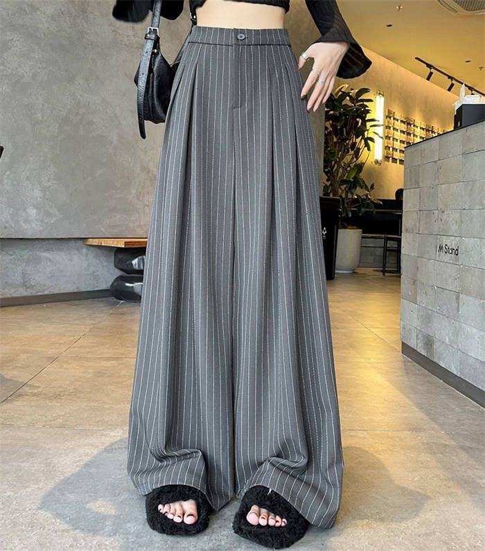 【慈雨】ロングパンツ　　春夏　ストライプ　L 日本製 ロングパンツ ストライプ ワイドパンツ レディース ボトムス 春