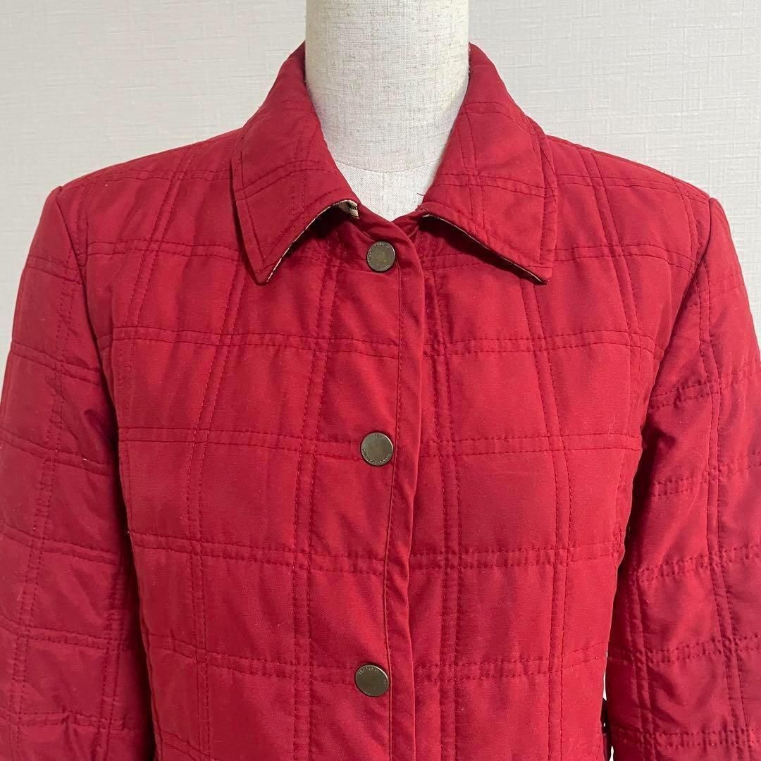 Brooks Brothers 中綿キルティングジャケット レディース 2 レッド 赤 ゴールド刻印ボタン 裏地チェック 軽量 防寒 秋冬