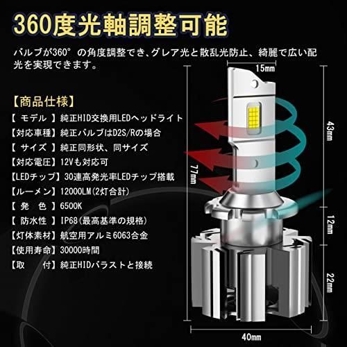 D2S/R_6500K D2S LEDバルブ ポン付け 爆光 D2S LED ヘッドライト