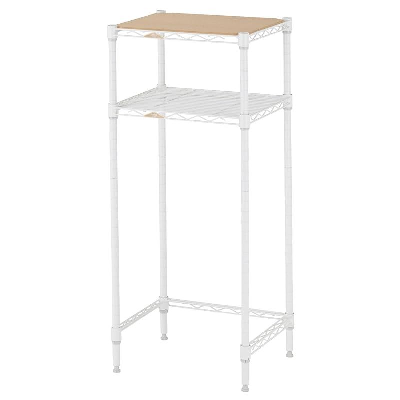 ドウシシャ ルミナス コンパクトキッチンラック 幅39.5cm×奥行34.5cm×高さ90cm 耐荷重80kg ルミナスラテ ポール径19mm キッチンラック2段 LL4090-2KW 天板ウッドシート付 ゴミ箱上ラック 炊飯器 作業台 キッチンカウンター 1