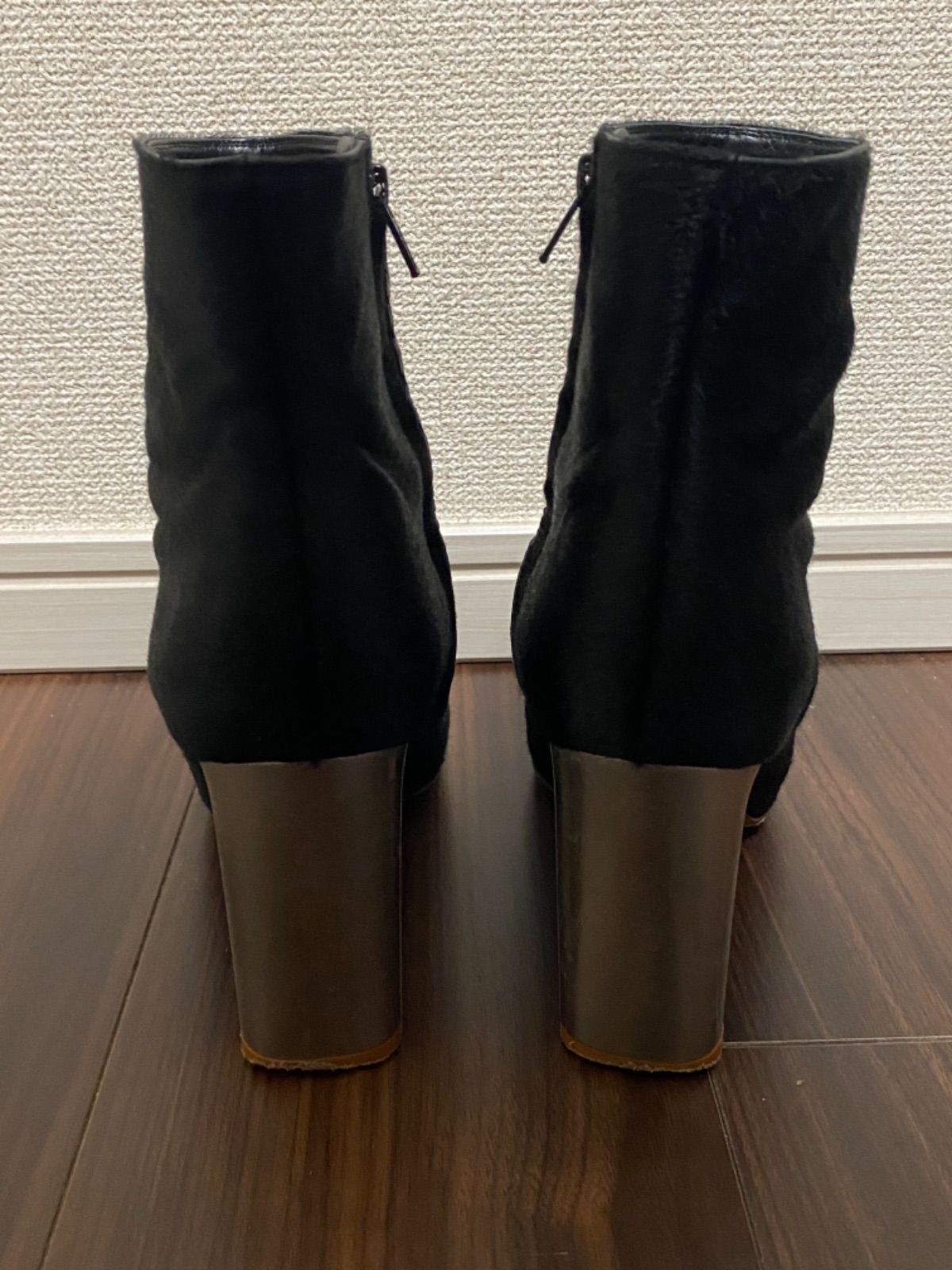 old celine】オールドセリーヌポニーヘアショートブーツブラック 