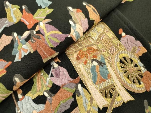 平和屋着物□豪華黒留袖 駒刺繍 吉祥笠松文 金彩 正絹 逸品 DAAU4941qp