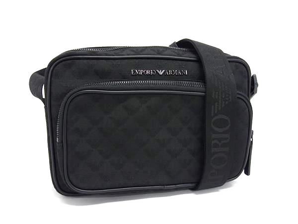 EMPORIO ARMANI エンポリオアルマーニ キャンバス クロスボディ ショルダーバッグ 斜め掛け ブラック系 FN0701