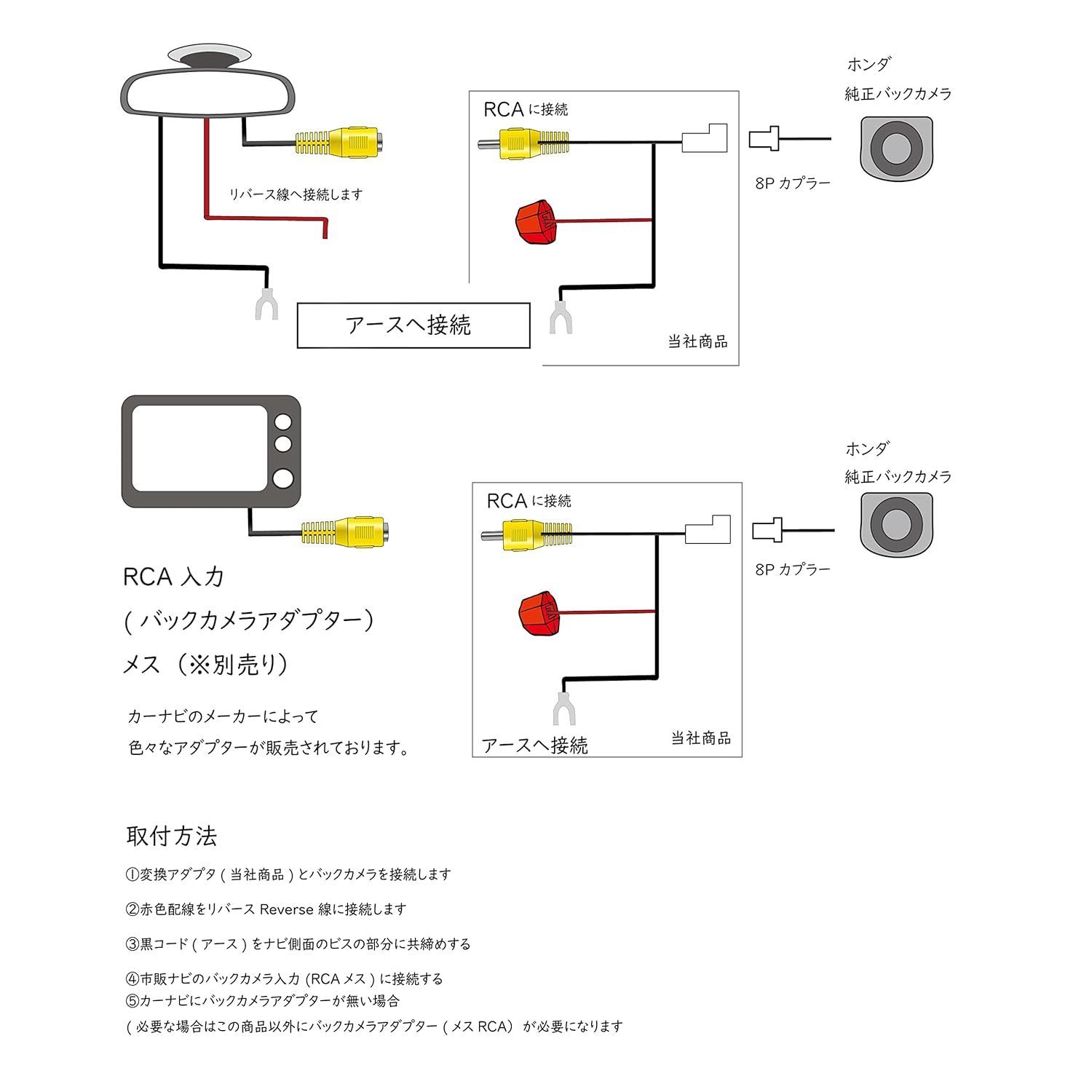 シャトル ステップワゴンスパーダ ステップワゴン 用 8P ホンダ 純正 バックカメラ から 社外ナビに 変換 バック連動 接続 - メルカリ