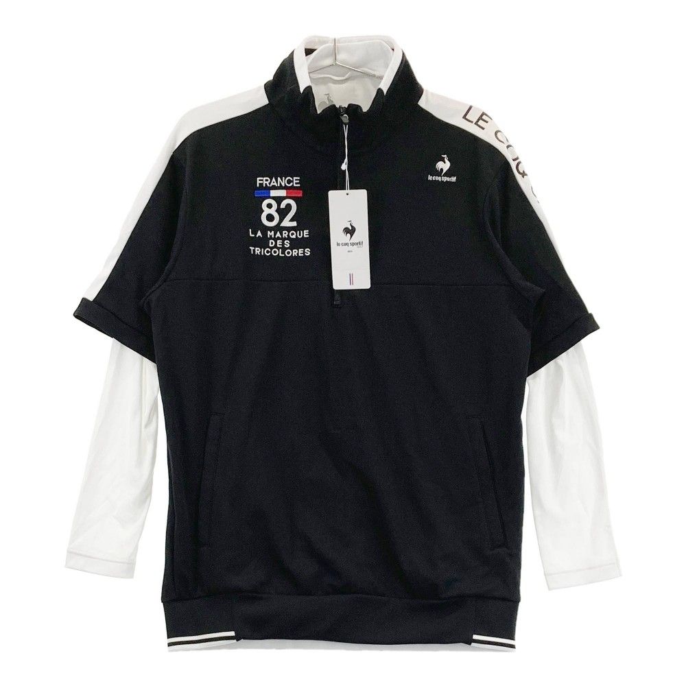 サイズ：L LECOQ GOLF ルコックゴルフ 2022年モデル インナー付 ハーフジップ 半袖Tシャツ  ブラック系 [240101302995]# ゴルフウェア メンズ ストスト