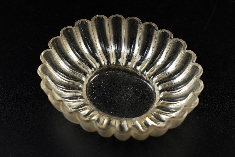 蔵A4781a 古作 江戸ガラス 型吹菊花皿 楕円形 江戸時代