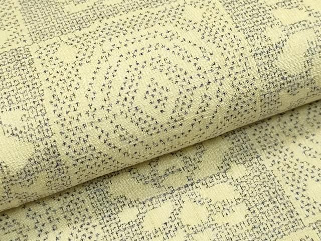 平和屋本店□極上 本場結城紬 重要無形文化財 単衣 160亀甲 市松花丸文  