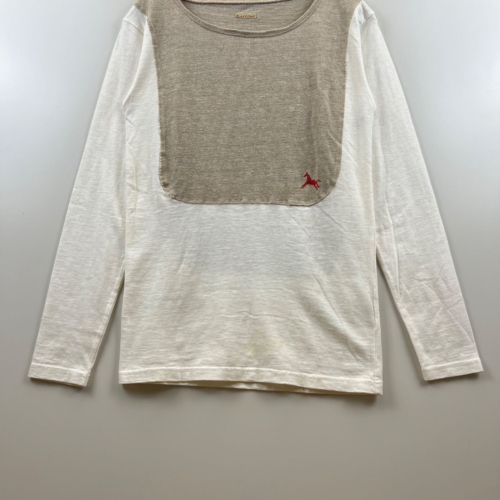 美品 KAPITAL キャピタル ビンテージ加工 カットソー ロンT M 日本製 KAPITAL OLD cotton + linen L/S Tee XS キャピタル オールド
