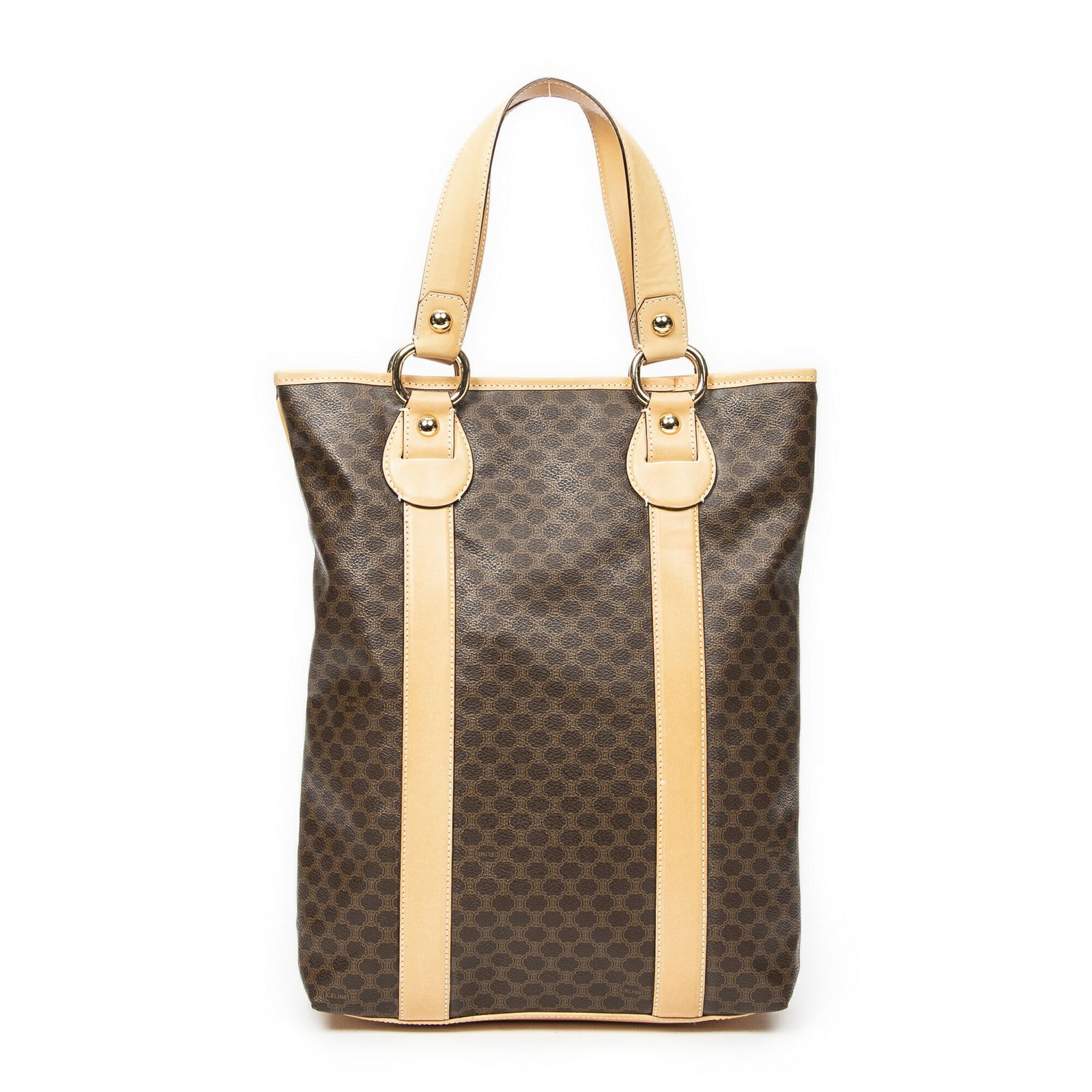 CELINE セリーヌ 縦型ショッピングトート ブラウン|ベージュマカダムPVCキャンバスA