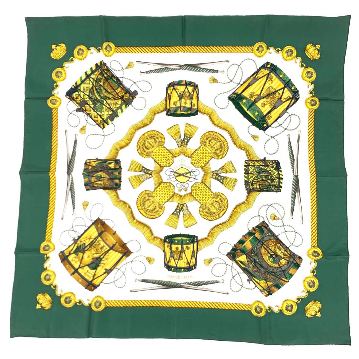 HERMES エルメス LES TAMBOURS カレ 90 スカーフ グリーン タンブール