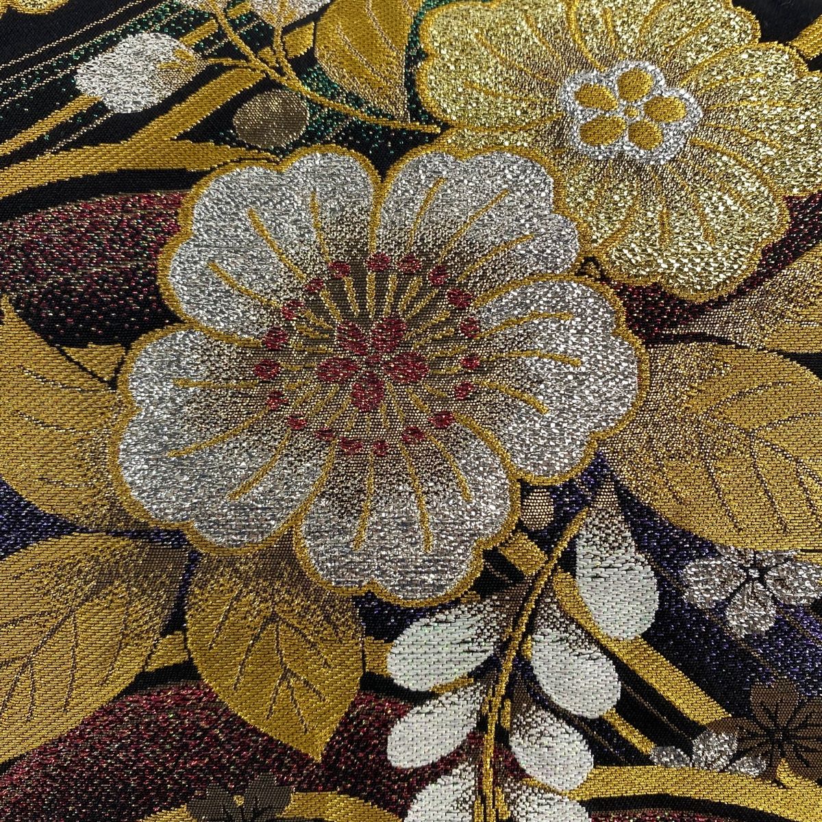 袋帯 秀品 草花 波 箔 金糸 黒 六通 正絹 【中古】 - メルカリ