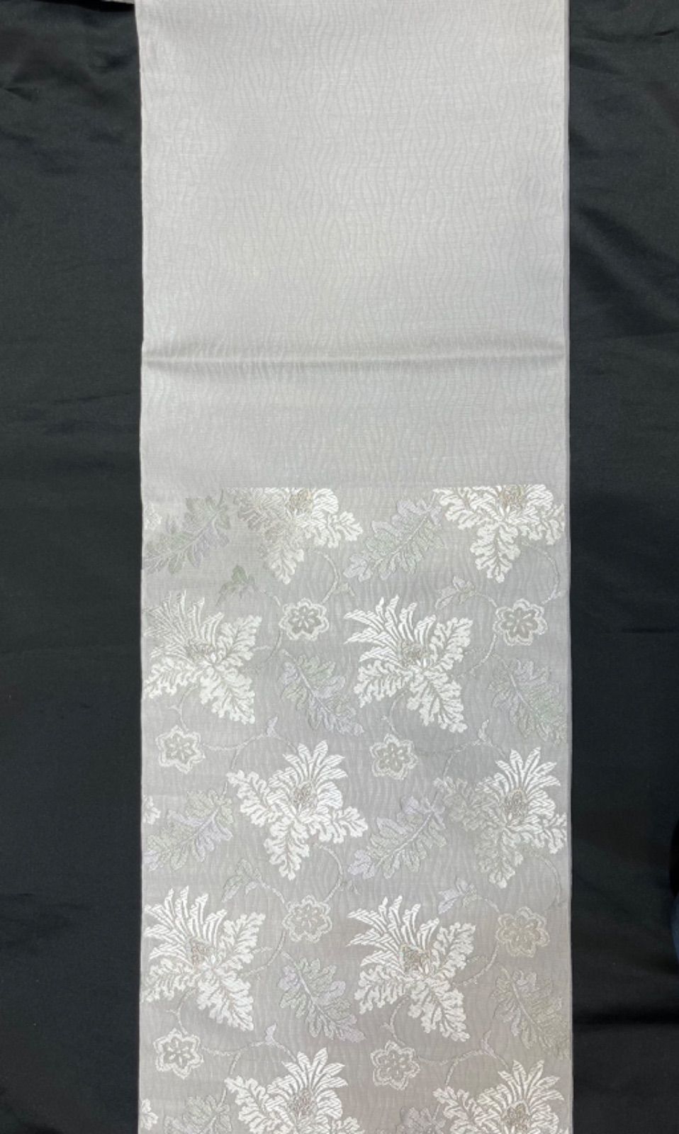 夏豪華絢爛綺麗美品長さ471cmシルバー華唐草正絹六通袋帯☆志都香☆未