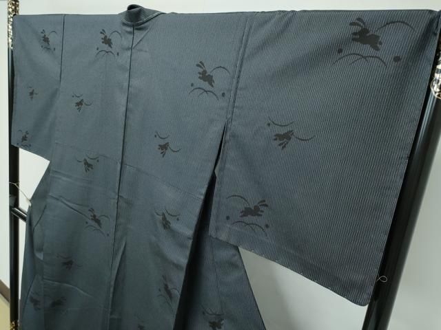 平和屋着物□極上 本塩沢 単衣 塩沢物語 兎 露芝文 証紙付き 逸品 未  