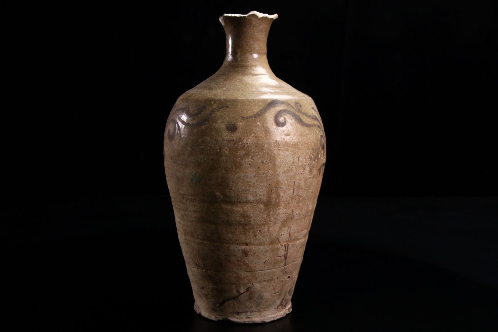 高麗時代 鉄絵唐草文花瓶 27cm 朝鮮古陶 唐物 骨董 古美術 楾 D268.2