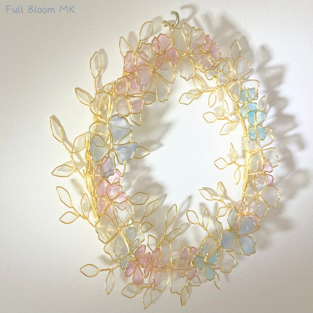ワイヤーアート ワイヤークラフト 紫陽花×ゴールド リース
